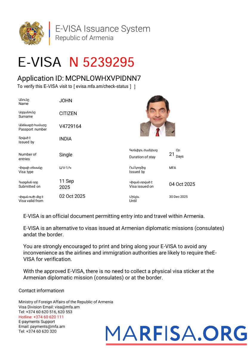 Blank Armenia e visa template in Word and Pdf formats